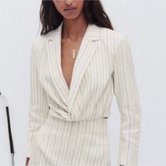 Zara Jackets & Blazers - ZARA Womens Long Sleeves Linen Blend Short Cropped Blazer Jacket Size XS